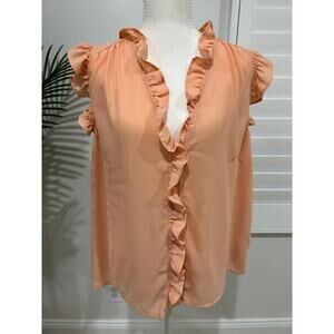Eloquii Ruffle Button-Up Peach Blouse – Size 14